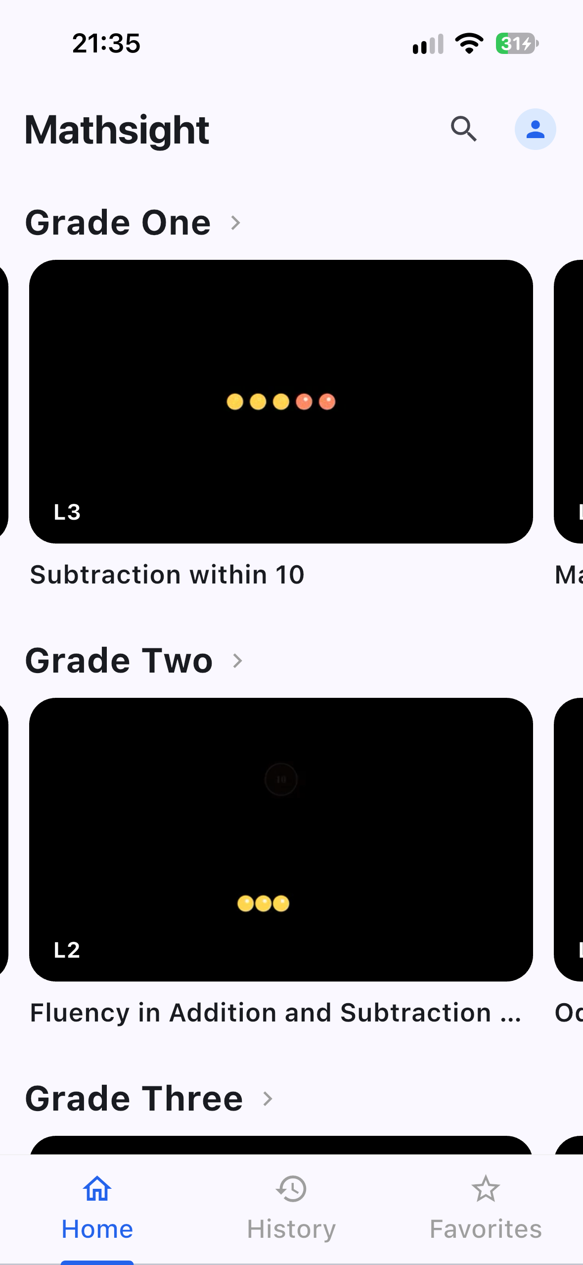 Mathsight app home screen